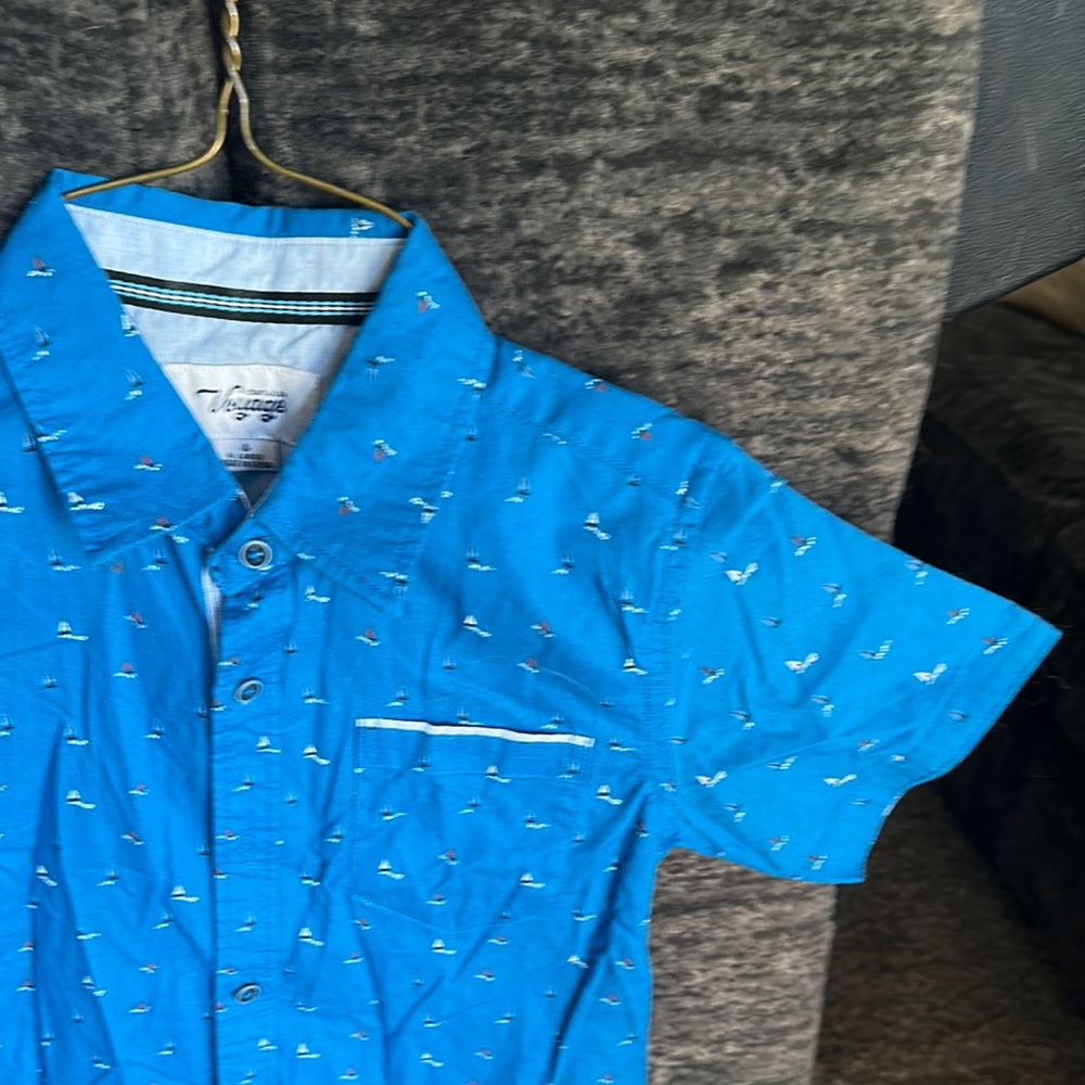 Vibrant Blue Button Down Shirt with All-Over Print